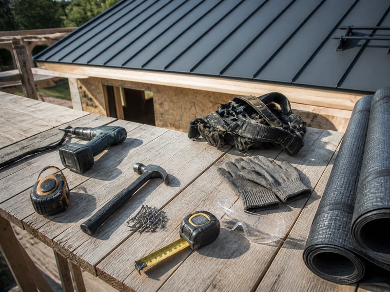 Что входит в смету: tools and materials laid out — Монтаж мягкой кровли